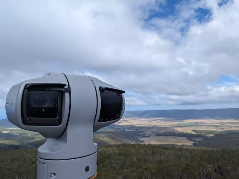 Fire Foresight camera overlooking South Sisters forest in Tasmania